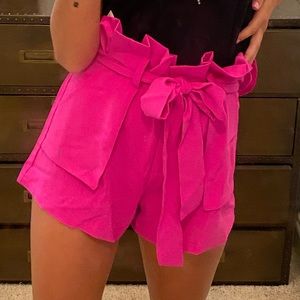 Hot pink paperbag shorts